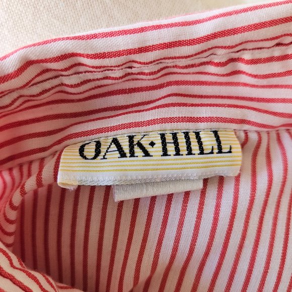 Vintage 80s 90s Oak Hill Red White Striped Eyelet Lace Western Cottage Shirt L - Picture 7 of 8